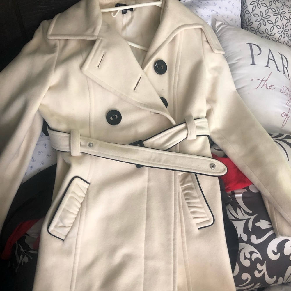 Cream/black BEBE trench coat.